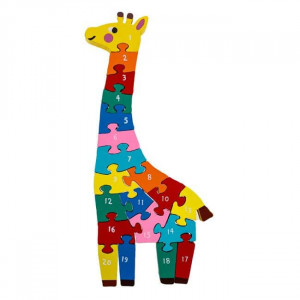 Дървен пъзел с цифри Цветен жираф