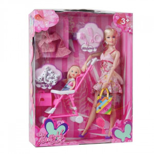 Комплект Кукла + дете с количка и аксесоари